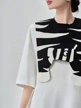 トップス レディース 半袖Tシャツ ホワイト ゼブラ柄ショール付き 取り外し可能 ルーズ 着痩せ ミディアム丈 夏