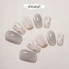 ネイルチップ 付け爪 ショート ハンドメイド 上品 チャイナテイスト パール 猫目ストーン