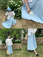 Aライン スカート 女性 夏 小柄 ハイウエスト 気質 裾の花模様