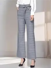 高身長女性用 パンツ ロング ゆったり チェック柄 イギリス風 ハイウエスト レトロ ストレートパンツ