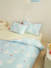 全棉100%の初恋風デザイン 寝具一式【女子学生用・ブルー】【セットアップ対応】