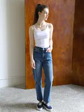 高腰ストレートデニムパンツ【梨形・ウォッシュ加工・9分丈】