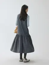 Vネックチェック柄ノースリーブワンピース【ゆったりした重ね着対応・春用】