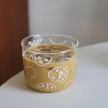 レトロデザインのドット模様耐熱ガラスカップ【アイスコーヒー・朝食用・スイーツにも】