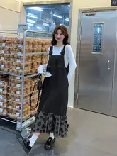 サロペットワンピース レディース デニム ヴィンテージ マーメイドロングスカート 着痩せ プレッピースタイル 若々しい 春 秋 2点セット