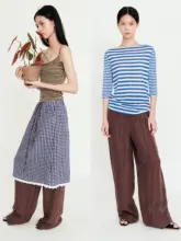 海の貝殻のような光沢感が魅力！リネン製ストレートパンツ【春夏用・狭幅ウエストデザイン】
