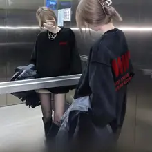 アメリカンレトロブラックストリートファッション女性用フーディ【春秋向け・ゆったりサイズ】