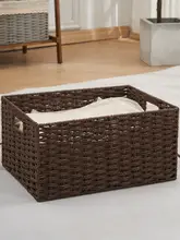 バスケット型収納ボックス【フェイクラタン・多目的用・おもちゃや本の収納に最適】