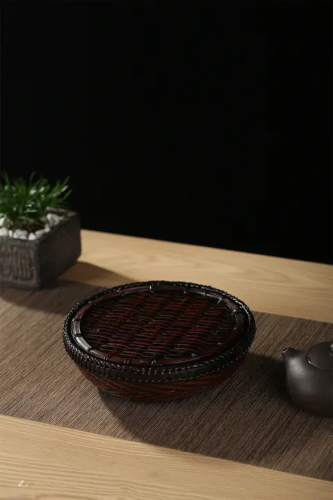 竹編の茶器用水差しと受け皿【中華風・丸型・お手入れ簡単】