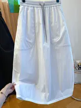 ブラックステッチデザインのワークスタイル半身スカート【ゆったりハイウエスト・膝下丈】