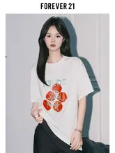 独特な印花の白いルーズフィット短袖Tシャツ【丸首・夏用・カジュアル】