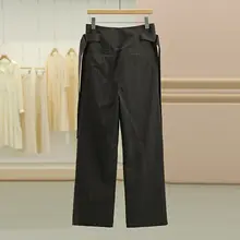 ストライプ柄 フィットハイウエストパンツ【麻混素材・カジュアル・ビジネス】（セットアップ対応）