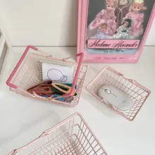 スチール製デスクトップ収納ボックス【ホワイト・ピンク・シンプルデザイン・アクセサリー収納】