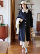 Moriirose 深灰色 バイカラー ハートボタン ウール ダブルフェイス コート【冬用・レトロ・中長丈】