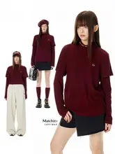 ハイネック長袖Tシャツ【春秋用・女性・カジュアルデザイン・重ね着風】（セットアップ対応）