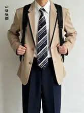 カーキ無地 メンズ学院風ジャケット【韓国風・秋冬用・3ピース対応】（セットアップ対応）