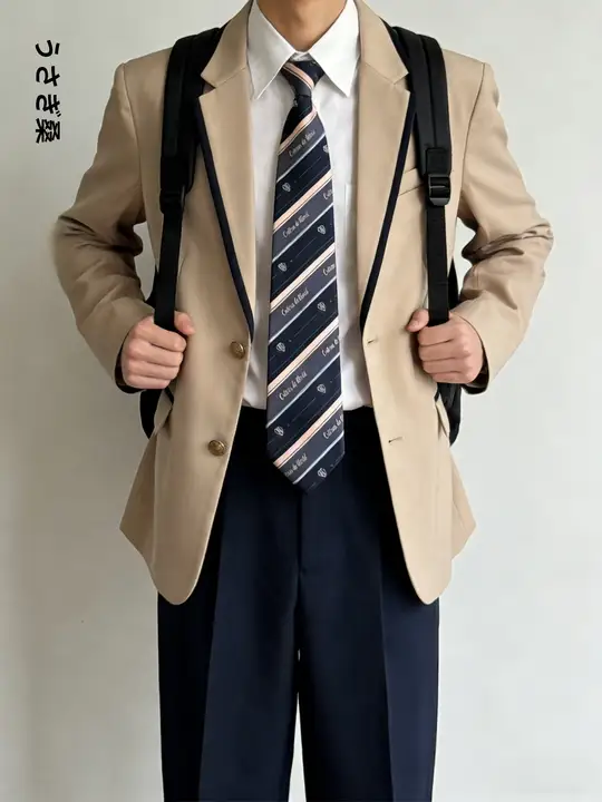カーキ無地 メンズ学院風ジャケット【韓国風・秋冬用・3ピース対応】（セットアップ対応）
