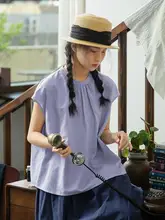 リネン素材のグリーンノースリーブシャツ【夏用・カジュアル・ゆったりデザイン】