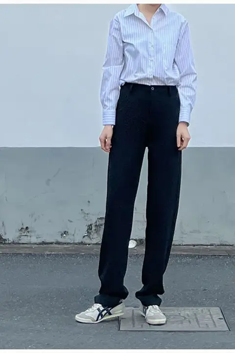 高身長向け ロングストレートパンツ【ブラック・ハイウエスト・フィット】