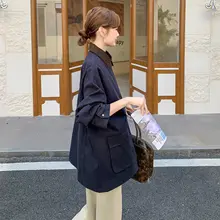 チェック柄の袖口デザインが特徴のネイビー休暇ジャケット【カジュアル・着痩せ効果】