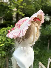 麦わら帽子 レディース スイートロリータ いちごモチーフ 六芒星 ハンドメイド 撮影用 インスタ映え