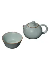 汝窯 西施茶壺セット【陶器製・一壺一杯・レトロスタイル・家庭用】
