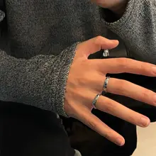 太陽と月のクリスタル装飾チタン製リング【ヒップホップスタイル・ユニセックス・カップル用】