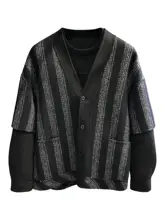 Vネックデザインのウール混紡コート【メンズ・高級感あるカシミヤウール・秋冬用】（セットアップ対応）
