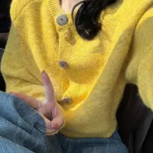 ヴィンテージ風イエローラブリーカーディガン【女性用・ルーズフィット・春秋用】