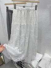 高級感ある国風レーススカート【ウエストゴム・シンプルデザイン・ロングタイプ】