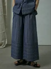 オールコットン製 ヴィンテージストライプ ワイドストレートパンツ【ウエストゴム・ゆったりシルエット】（セットアップ対応）