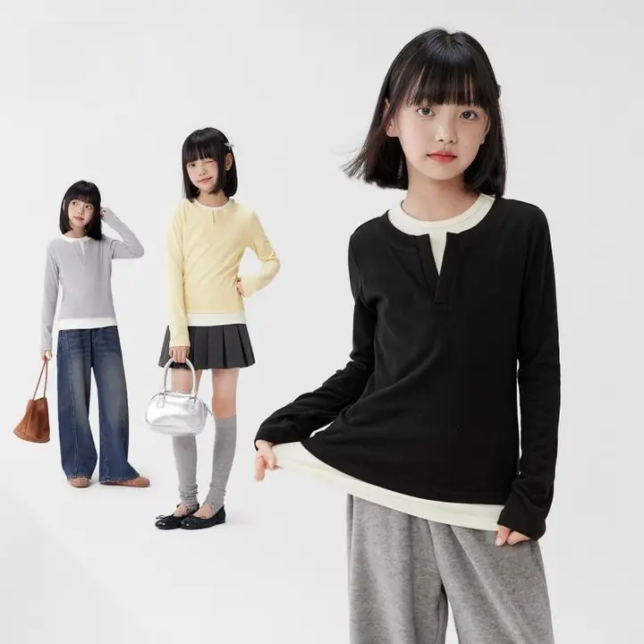 子供用 長袖Tシャツ【春秋・重ね着風・大人サイズ対応】（セットアップ対応）