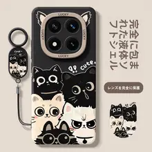Redmi Note 14 Pro+用 シリコンケース【猫デザイン・ストラップ付き・耐衝撃・熱放散機能】