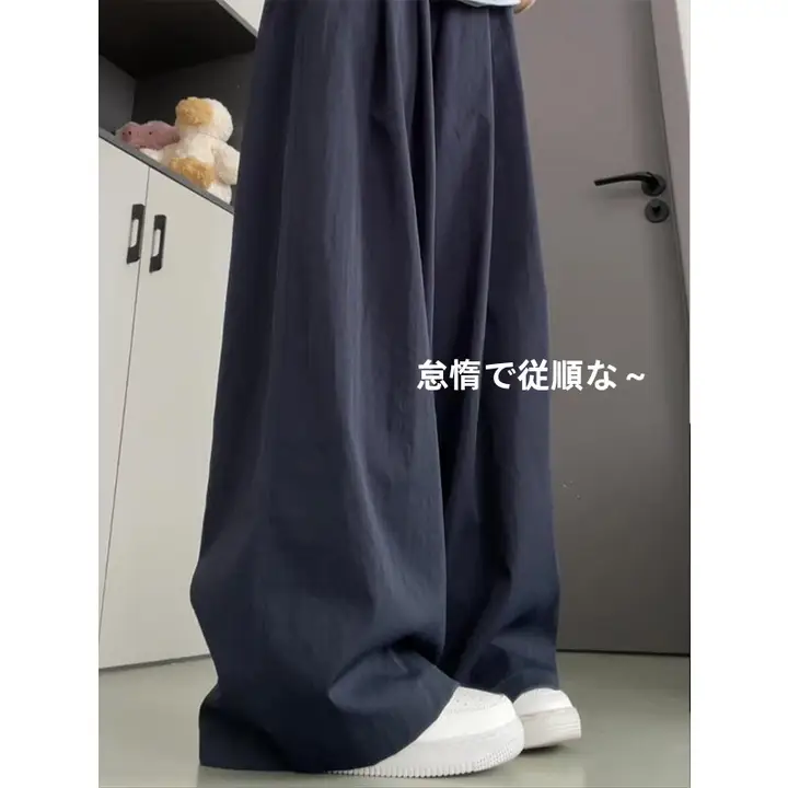 春夏に最適！高腰のワイドレッグパンツ【スリムフィット・クロスボトムデザイン・小柄向け】