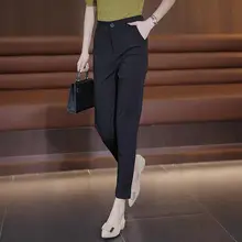 高級感あるウエスト高めのスーツパンツ【女性用・ブラック・9分丈・スリムデザイン】