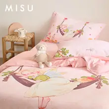 かわいい手描きデザインの純綿の冬用寝具セット【四点セット・子供用・フランネル仕上げ】（セットアップ対応）