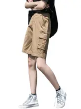 カーキ色の工事風ハーフパンツ【薄手・大きいサイズ・カジュアル】（セットアップ対応）