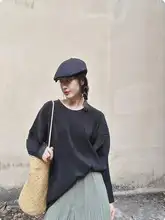 BLUE Y シンプルカジュアル 褶皺デザイン 男女兼用 ラウンドネック ゆったり長袖Tシャツ