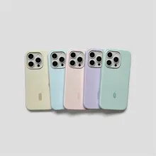 液体シリコン製のiPhone用ハードケース【くすみブルー・アンティークホワイト・衝撃吸収】