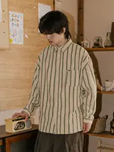 ストライプ柄の長袖シャツ【メンズ・秋用・ルーズフィット・カジュアルスタイル】