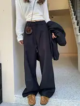 高腰カジュアルテーパードパンツ【カキ色・ワイドレッグ・シンプルデザイン】（セットアップ対応）