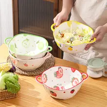 大きな両耳付き陶器ラーメンボウル 家庭用 学生 用 かわいい フルーツサラルボウル
