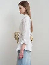 シンプルデザインのビジネスシャツ【ウエストリボン付き・通勤用】