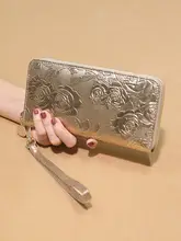 本革製ロング財布【牛革・エンボス加工・大容量・ハンドバッグ】