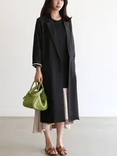 春夏用 薄手のコットンリネン製トレンチコート【中長丈・UVカット・韓国風デザイン】