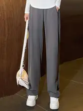 高腰のフィットワイドパンツ【女性用・秋用・トレンドデザイン・スリム効果】（セットアップ対応）
