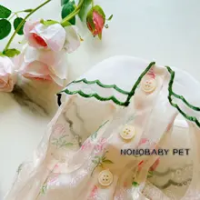 夏用ペット用薄手のシフォンフリル付き薔薇柄ワンピース【軽量・通気性・ノースリーブ・犬用】