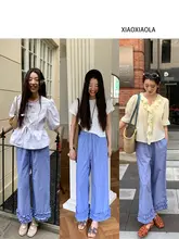 リボン付きギャザーサイドチェック柄ストレートパンツ【通勤向け・ゆったりフィット】（セットアップ対応）