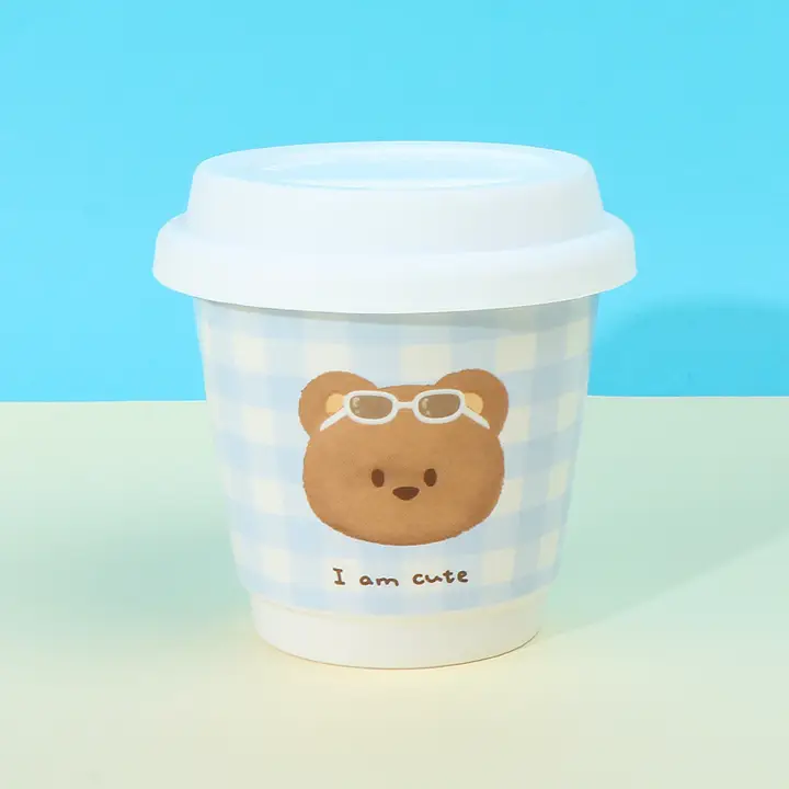 可愛いグウェンベアのコーヒーカップ【陶器製・フタ付き・クリームシリーズ】