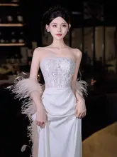 エレガントなビスチェスタイルのウェディングドレス【サテン素材・フィッシュテール・結婚式用】